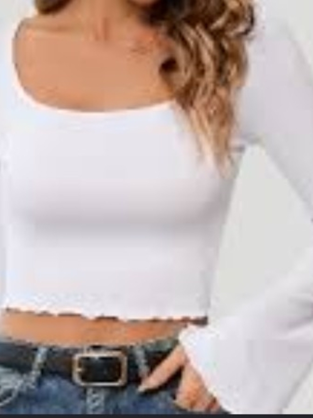 CLOZOZ Square Neck Long Bell Sleeve Crop Top